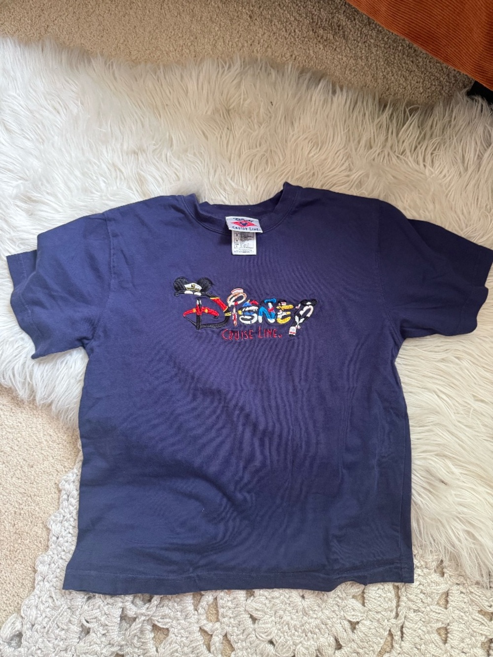 🚢 Vintage Disney Cruise Line Baby Tee Navy Fitted Stretch Embroidered Logo